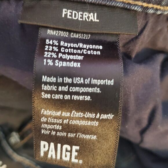 Paige Mens Jeans Federal Straight Stretch Denim Blue Tag 33 measured Size 34x32 - Picture 3 of 9